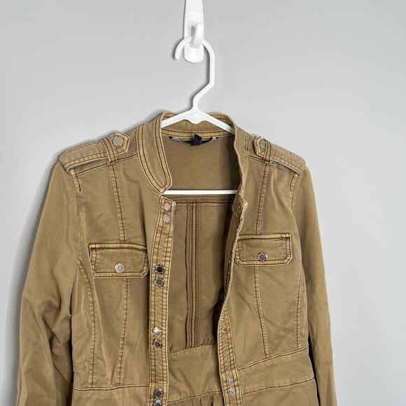 White House Black Market Snap Front Snatch Waist Stretch Military Jacket Size 0 - Picture 6 of 16